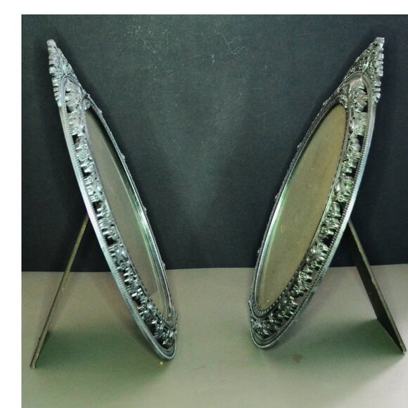 Vintage Ornate Metal Frame Pair Taiwan 1980s Hollywood Regency With Glass Decor - Picture 5 of 5